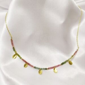 שרשרת טורמלינים טבעיים בשילוב עלים