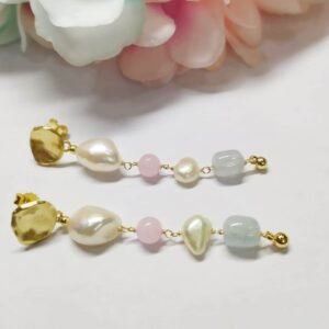 עגילי פנינה ואבני חן פסטל