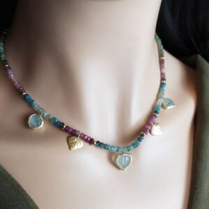 שרשרת טורמלין בשילוב עלי אקווה מרין