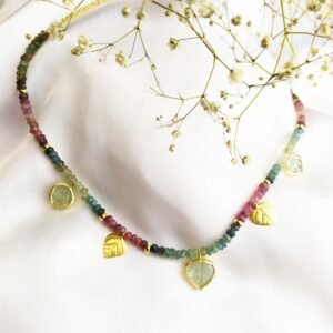 שרשרת טורמלין בשילוב עלי אקווה מרין