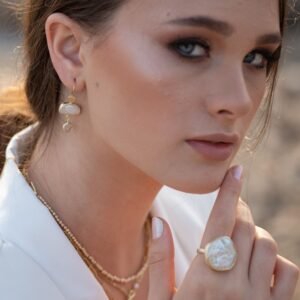 עגילי פנינה וקוורץ