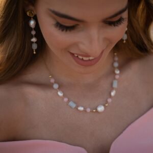 עגילי פנינה ואבני חן פסטל