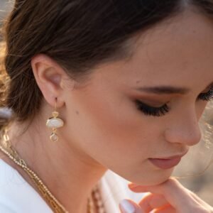 עגילי פנינה וקוורץ