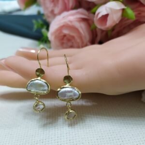 עגילי פנינה וקוורץ