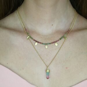 שרשרת טורמלינים טבעיים בשילוב עלים