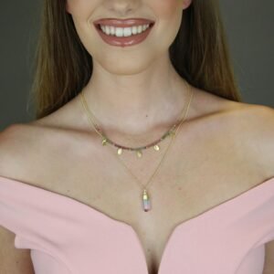 שרשרת טורמלינים טבעיים בשילוב עלים