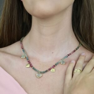 שרשרת טורמלין בשילוב עלי אקווה מרין