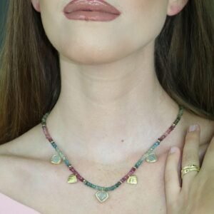 שרשרת טורמלין בשילוב עלי אקווה מרין