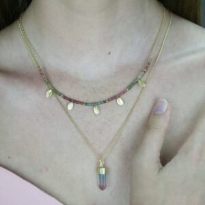 שרשרת טורמלינים טבעיים בשילוב עלים