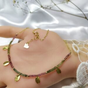 שרשרת טורמלינים טבעיים בשילוב עלים