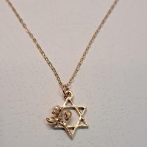 שרשרת מגן דוד בשילוב ניצני שושנים ופנינה