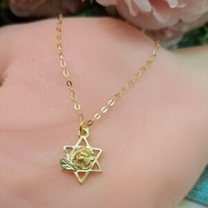 שרשרת מגן דוד בשילוב שושנה ועלה