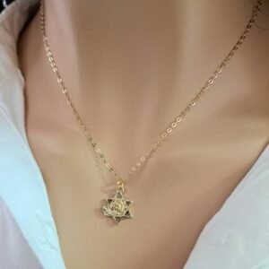 שרשרת מגן דוד בשילוב שושנה ועלה