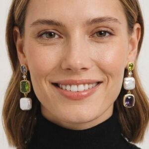 עגיל א-סמטרי פנינים בשילוב זירקונים