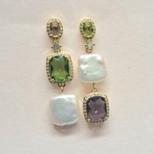 עגיל א-סמטרי פנינים בשילוב זירקונים