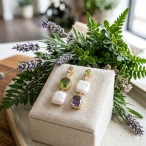 עגיל א-סמטרי פנינים בשילוב זירקונים