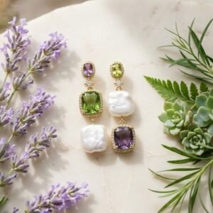 עגיל א-סמטרי פנינים בשילוב זירקונים