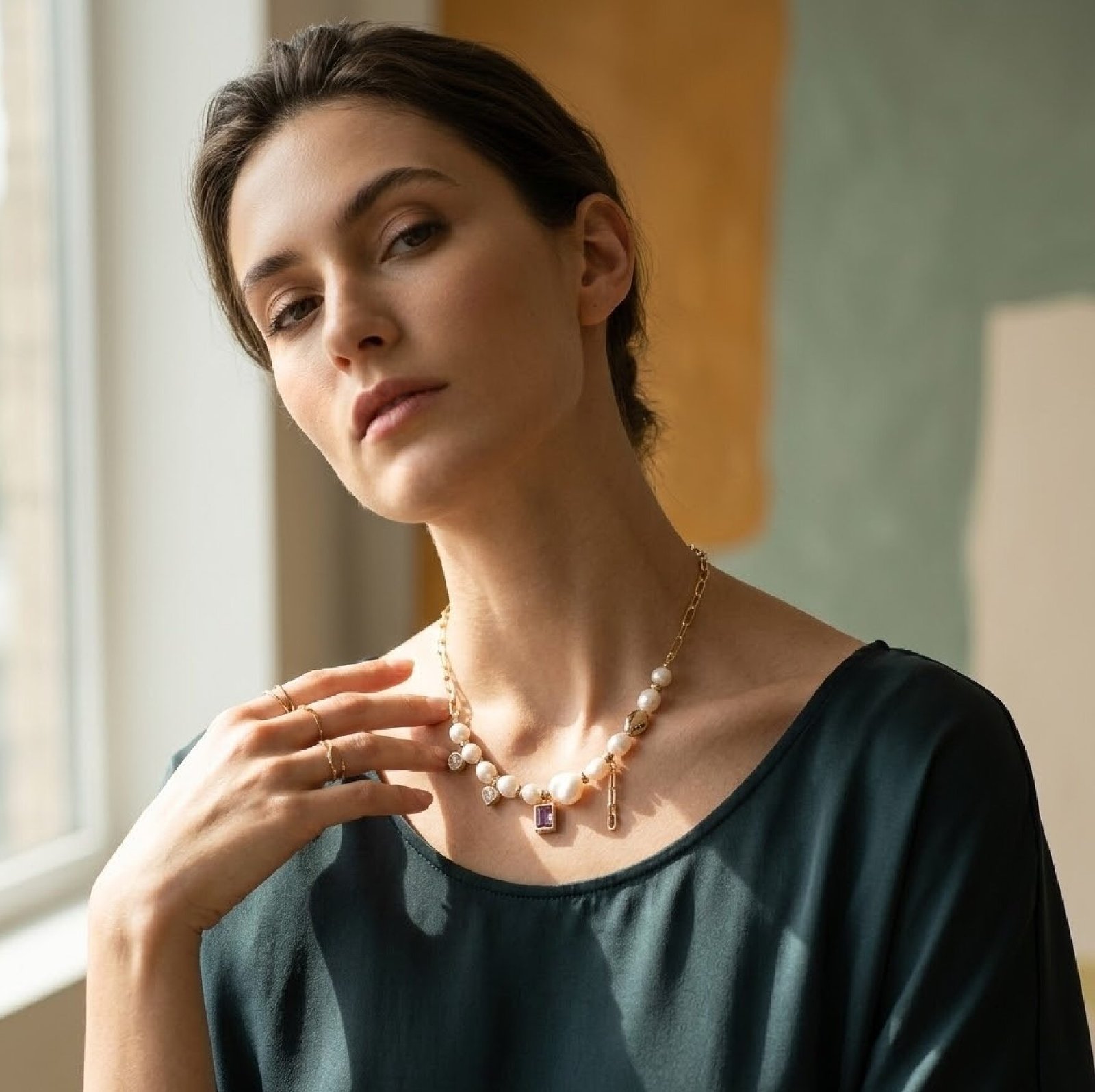 שרשרת פנינים בשילוב זירקונים