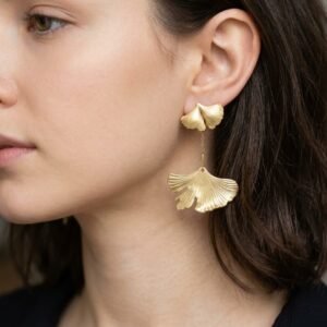 עגילי גינקו מודולריים – בגימור מוברש יוקרתי